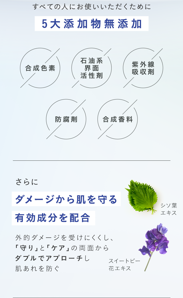 全ての人にお使いいただくために　５大添加物無添加