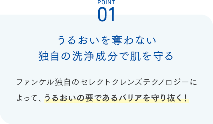 Point01 うるおいを奪わない 独自の洗浄成分で肌を守る