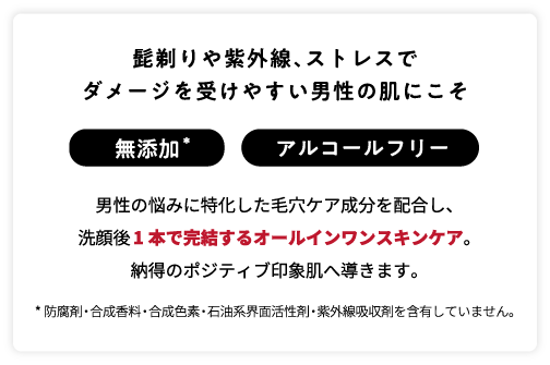 髭剃りや紫外線、ストレスでダメージを受けやすい男性の肌にこそ