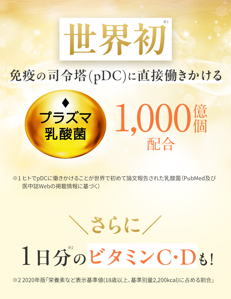 世界初 免疫の司令塔(pDC)に働きかけるプラズマ乳酸菌1,000億個配合