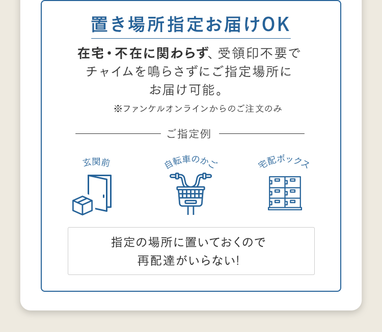 置き場所指定お届けOK