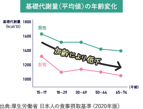 基礎代謝量（平均値）の年齢変化