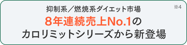抑制系／燃焼系ダイエット市場8年連続売上No.1のカロリミットシリーズから新登場※4