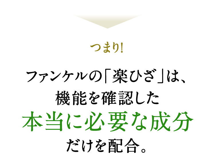 つまり！ファンケルの「楽ひざ」は、機能を確認した本当に必要な成分だけを配合。