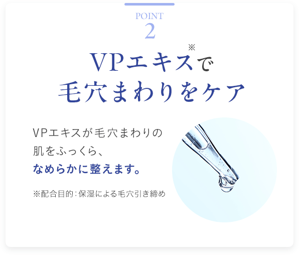 Point2 VPエキス※で毛穴まわりをケア ※配合目的：保湿による毛穴引き締め