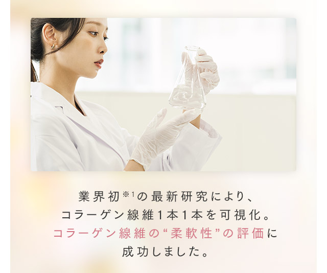 業界初の最新研究※1により、コラーゲン線維1本1本を可視化。コラーゲン線維の“柔軟性”の評価に成功しました。