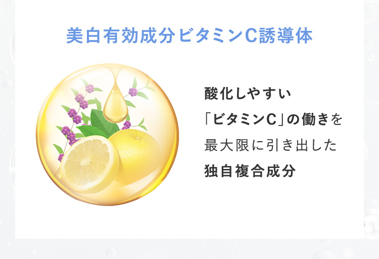 美白有効成分ビタミンC誘導体 酸化しやすい「ビタミンC」の働きを最大限に引き出した独自複合成分