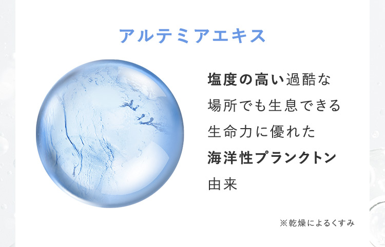 アルテミアエキス 塩度の高い過酷な場所でも生息できる生命力に優れた海洋性プランクトン由来 ※乾燥によるくすみ