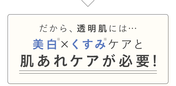 だから、透明肌には…美白×くすみケアと肌あれケアが必要!