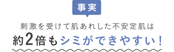 事実 刺激を受けて肌あれした不安定肌は約2倍もシミができやすい！