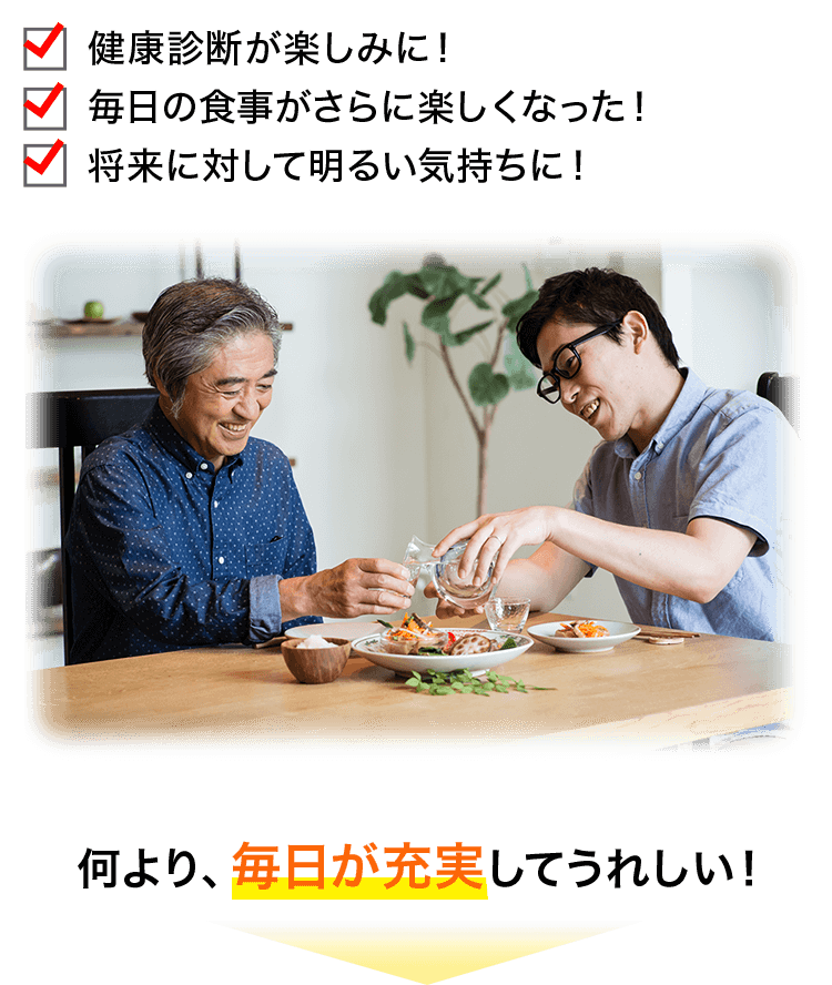 ・健康診断が楽しみに! ・毎日の食事がさらに楽しくなった! ・将来に対して明るい気持ちに! 何より、毎日が充実してうれしい! ↓