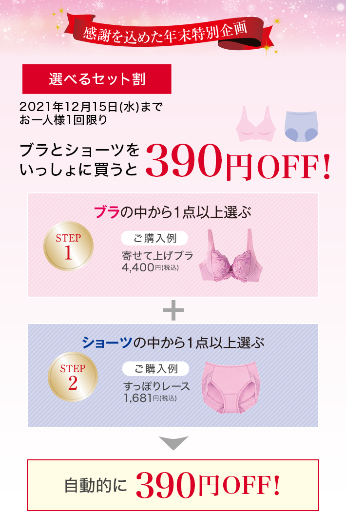 ブラとショーツを一緒に買うと390円OFF!