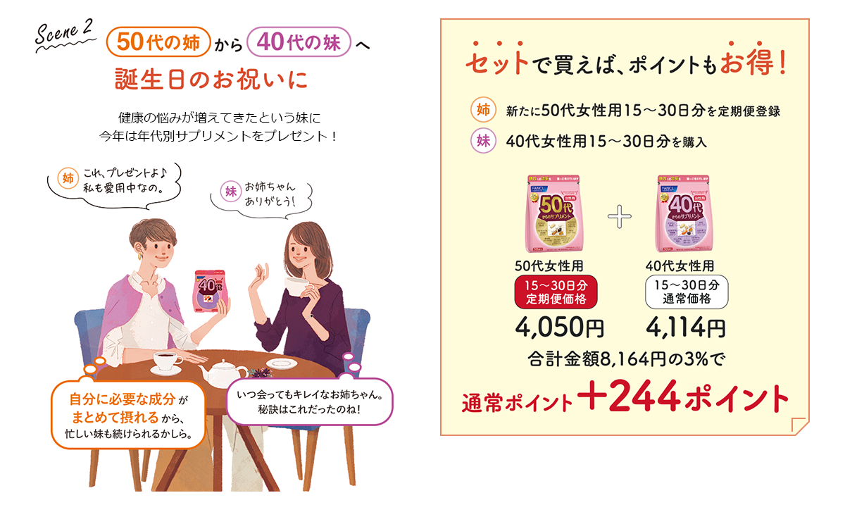 Scene2 50代の姉から40代の妹へ 誕生日のお祝いに