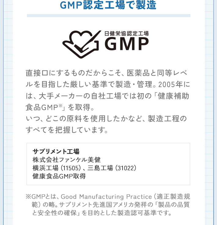 医薬品レベルの工場で製造